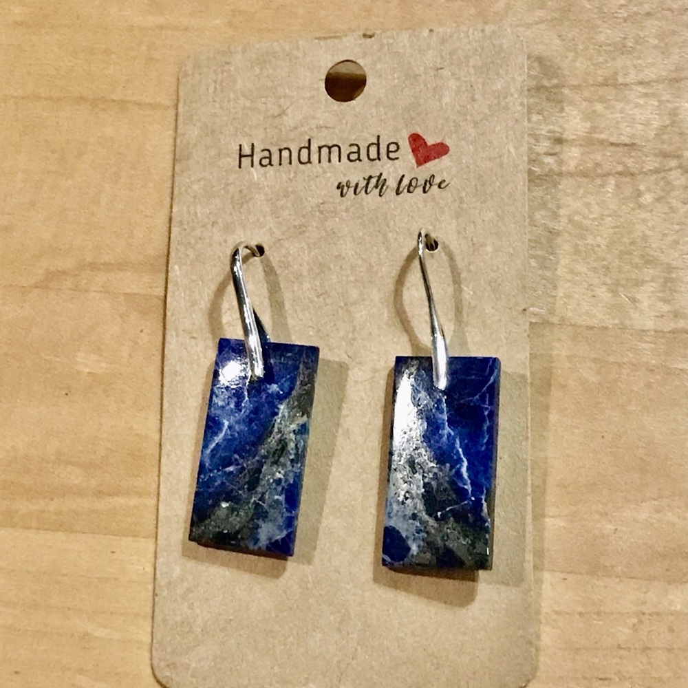 Beautiful XL Long Handmade Lapis Lazuli Earrings - Silver Plated/Stamped